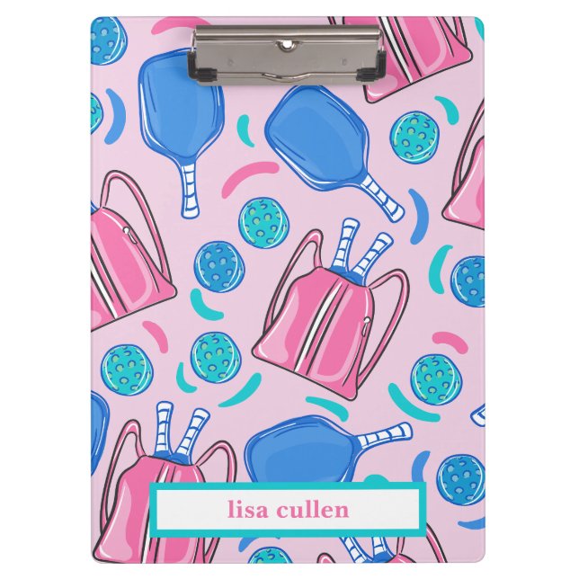 Preppy Pink Pickleball Pattern Personalised  Clipboard (Front)