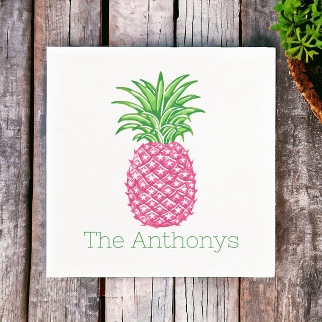 Preppy Pink Pineapple Personalised  Napkin (Creator Uploaded)
