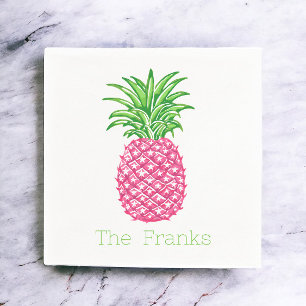 Preppy Pink Pineapple Stars Personalised Napkin