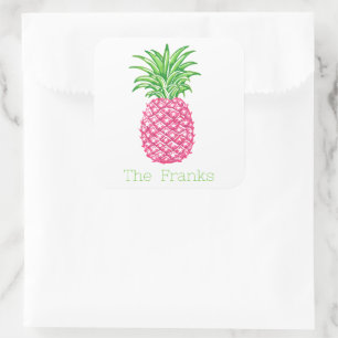 Preppy Pink Pineapple Stars Personalised  Square Sticker
