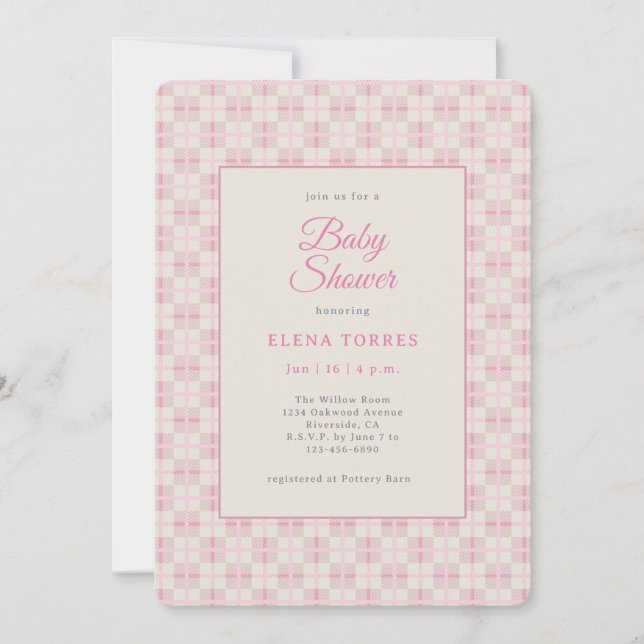 Preppy Pink Plaid Baby Shower Invitation (Front)