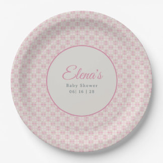Preppy Pink Plaid Baby Shower Paper Plate