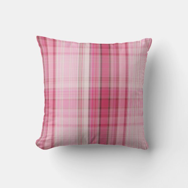 Preppy Pink Plaid Blush Madras Candy Pink Classic Cushion (Front)