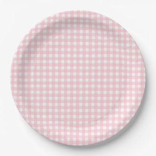 Preppy Pink Plaid Gingham Party Paper Plate