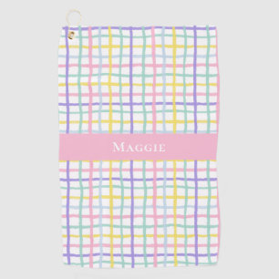 Preppy Pink Plaid Ladies Personalised  Golf Towel