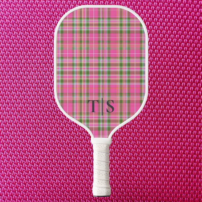 Preppy Pink Plaid Monogram Girly Tartan Pickleball Paddle (Preppy Pink Plaid Monogram Girly Tartan Pickleball Paddle
)