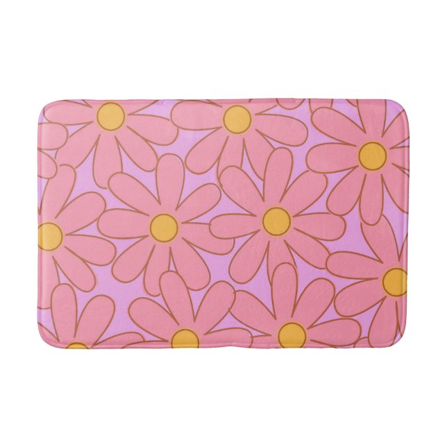 Preppy Pink Purple Floral Simple Flower Pattern  Bath Mat (Front)