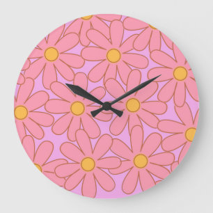 Preppy Pink Purple Floral Simple Flower Pattern Large Clock