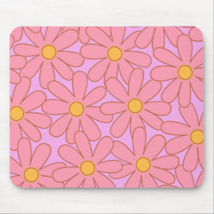 Preppy Pink Purple Floral Simple Flower Pattern Mouse Pad