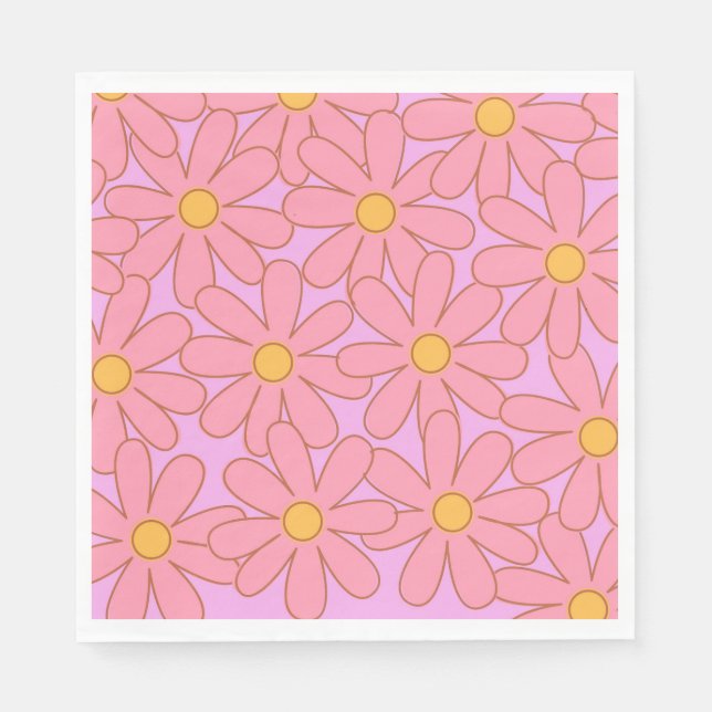 Preppy Pink Purple Floral Simple Flower Pattern Napkin (Front)