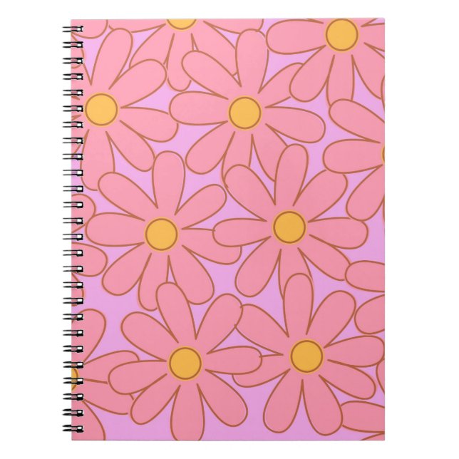 Preppy Pink Purple Floral Simple Flower Pattern Notebook (Front)