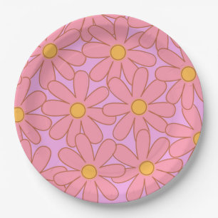 Preppy Pink Purple Floral Simple Flower Pattern Paper Plate