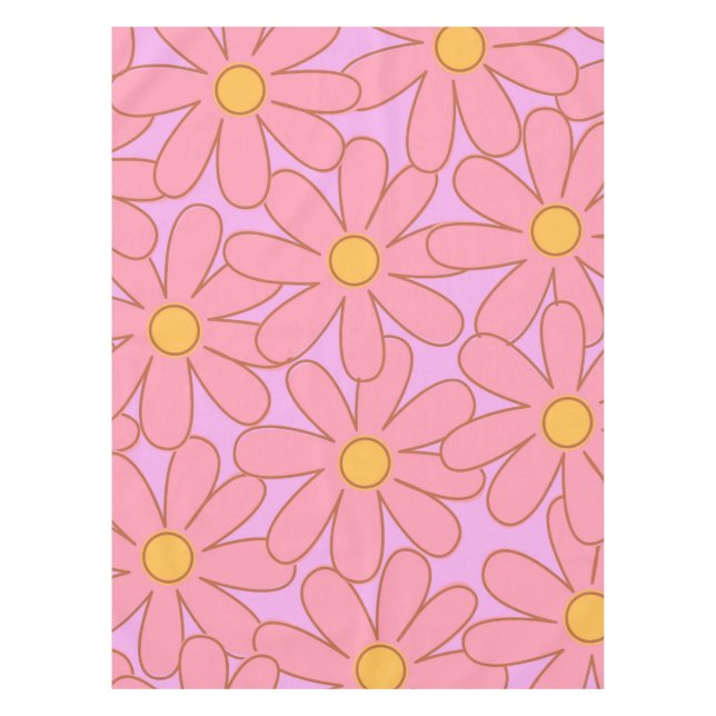 Preppy Pink Purple Floral Simple Flower Pattern Tablecloth (Front)