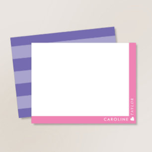 Preppy Pink Purple Stripes Cute Girly Personalised Card
