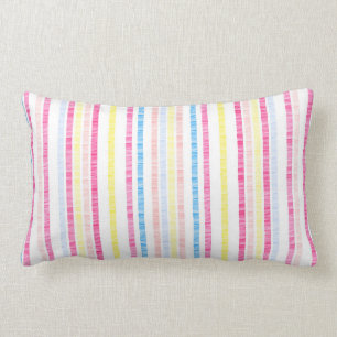 Preppy Pink Rainbow Seersucker Stripes Lumbar Cushion