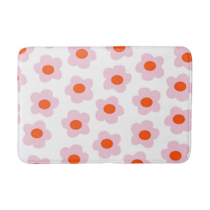 Preppy Pink Red Floral Simple Flower Pattern Bath Mat