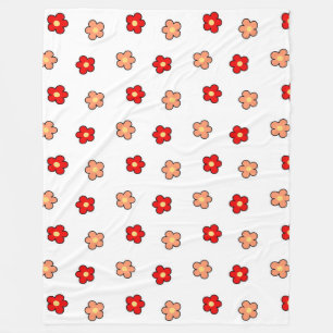 Preppy Pink Red Flower Pattern White Background Fleece Blanket