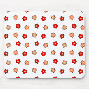 Preppy Pink Red Flower Pattern White Background Mouse Pad