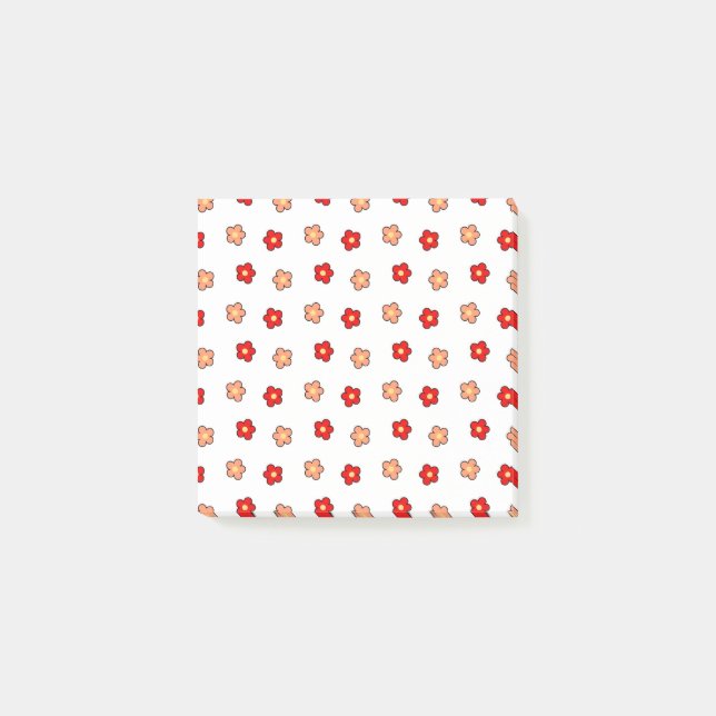 Preppy Pink Red Flower Pattern White Background Post-it Notes (Front)