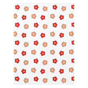 Preppy Pink Red Flower Pattern White Background Tablecloth