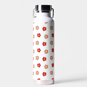 Preppy Pink Red Flower Pattern White Background Water Bottle