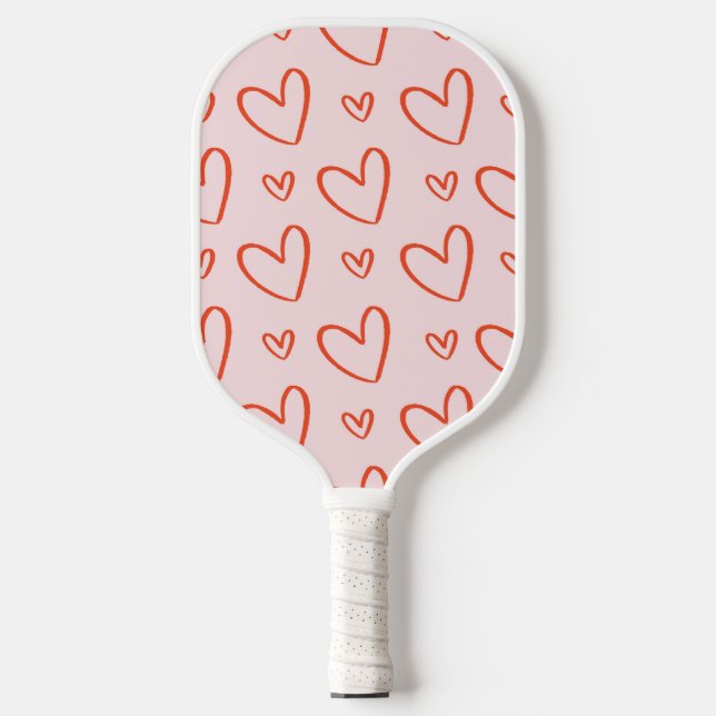 Preppy pink & red hearts pattern pickleball paddle (Front)