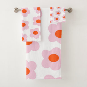 Preppy Pink Red Hippie Flower Pattern Bath Towel Set