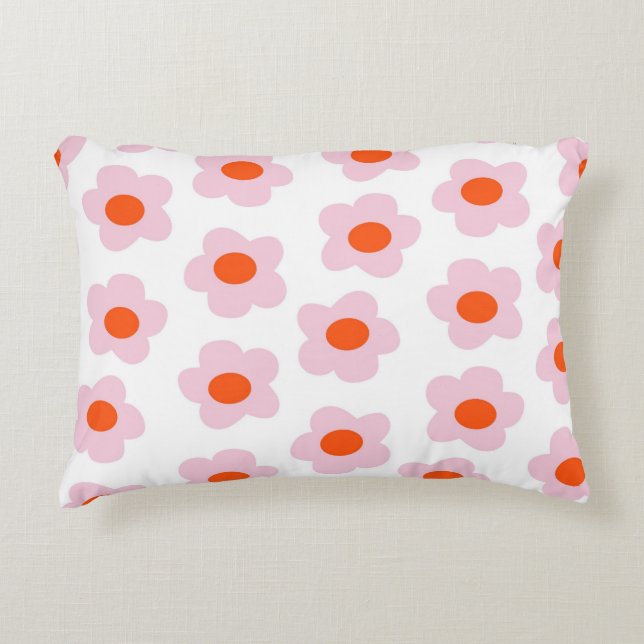 Preppy Pink Red Hippie Flower Pattern Decorative Cushion (Front)