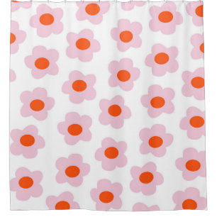 Preppy Pink Red Hippie Flower Pattern Shower Curtain