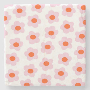 Preppy Pink Red Hippie Flower Pattern Stone Coaster