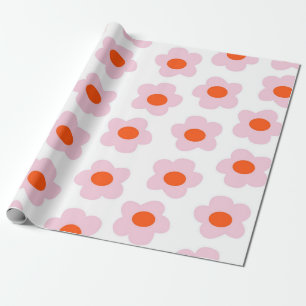 Preppy Pink Red Hippie Flower Pattern Wrapping Paper