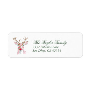 Preppy Pink & Red Watercolor Deer Return Address Label