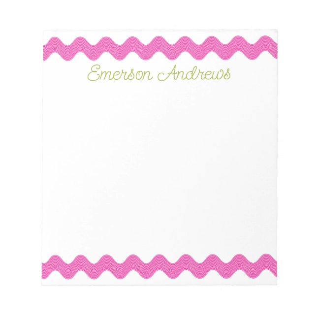 Preppy Pink Ric Rac Personalised Notepad (Front)