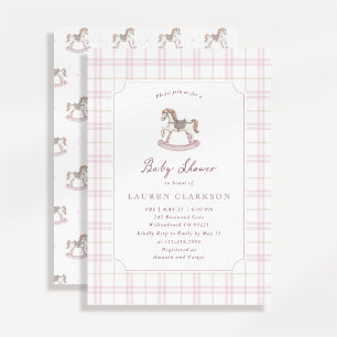 Preppy Pink Rocking Horse Baby Shower Invitation