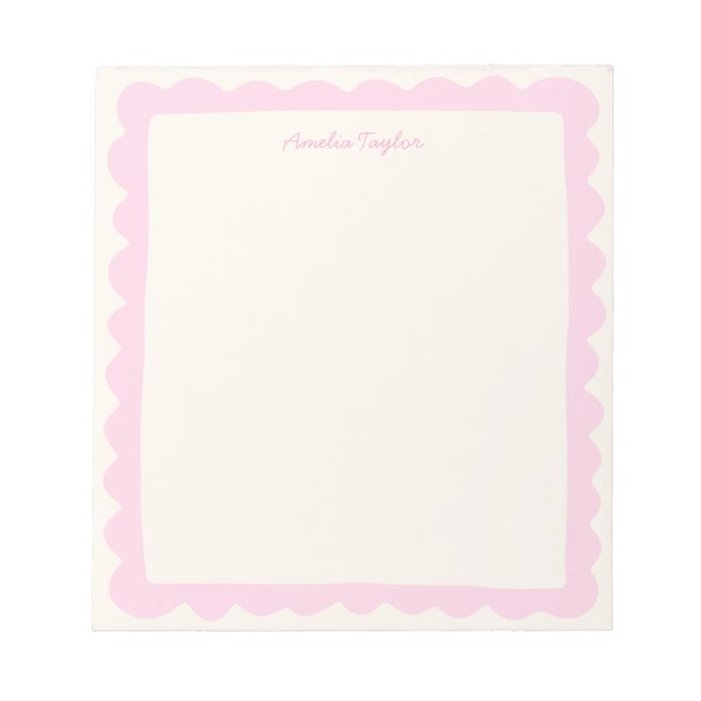 Preppy Pink Scallop Personalised Whimsical Border Notepad (Front)