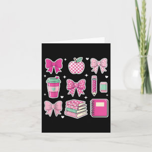 Preppy Pink School Supplies Bow Teacher Cute Back Card