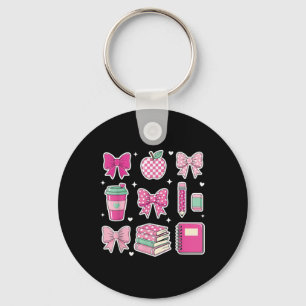 Preppy Pink School Supplies Bow Teacher Cute Back Key Ring