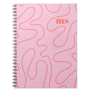 Preppy Pink Squiggle Abstract Pattern Personalised Notebook