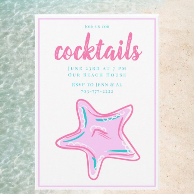 Preppy Pink Starfish Cocktail Party  Invitation (Creator Uploaded)