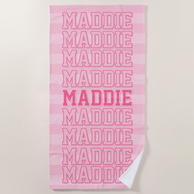 Preppy Pink Striped Beach Towel  (Front)