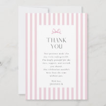 Preppy Pink Striped Bow Baby Shower Thank You Card