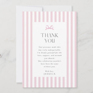Preppy Pink Striped Bow Baby Shower Thank You Card