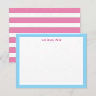 Preppy Pink Stripes & Baby Blue Cute Girly Card
