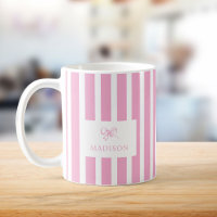 Preppy Pink Stripes & Bow Custom Name