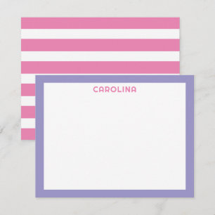 Preppy Pink Stripes & Purple Cute Girly Card