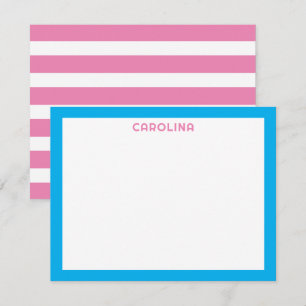 Preppy Pink Stripes & Sky Blue Cute Girly Card