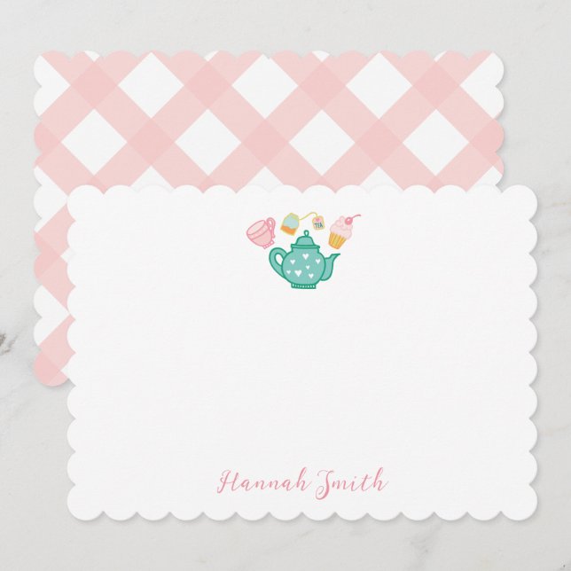 Preppy Pink Tea Set Stationery Note Cards (Front/Back)
