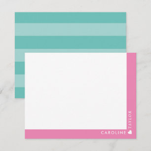 Preppy Pink & Teal Stripes Cute Girly Personalised Card
