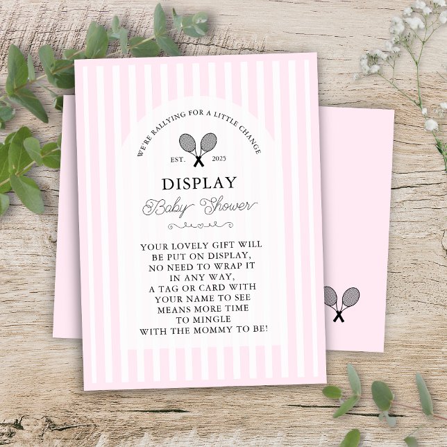 Preppy Pink Tennis Gifts on Display Baby Shower Enclosure Card (Pink tennis theme display baby shower enclosure card for preppy country club couples shower event)