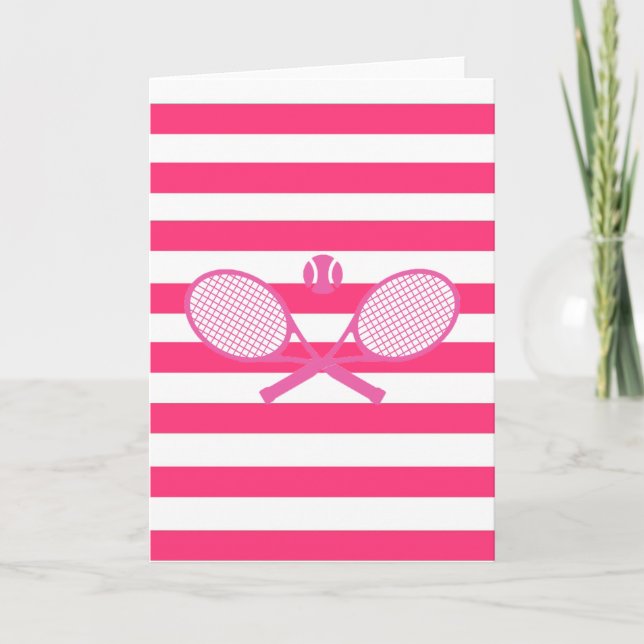 Preppy Pink Tennis Holiday Card (Front)